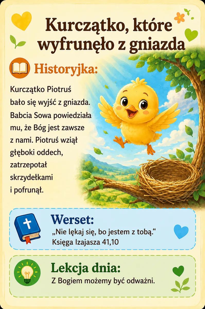 Kurczątko, które wyfrunęło z gniazda